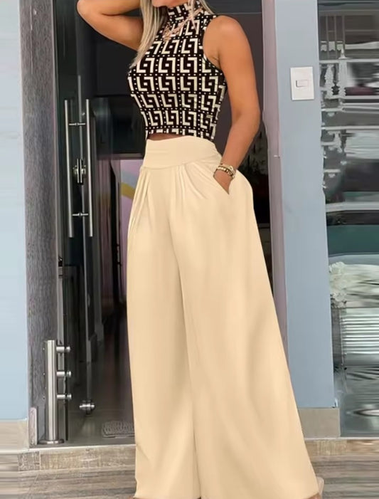 Completo Due Pezzi Crop Top e Pantalone Wide Leg