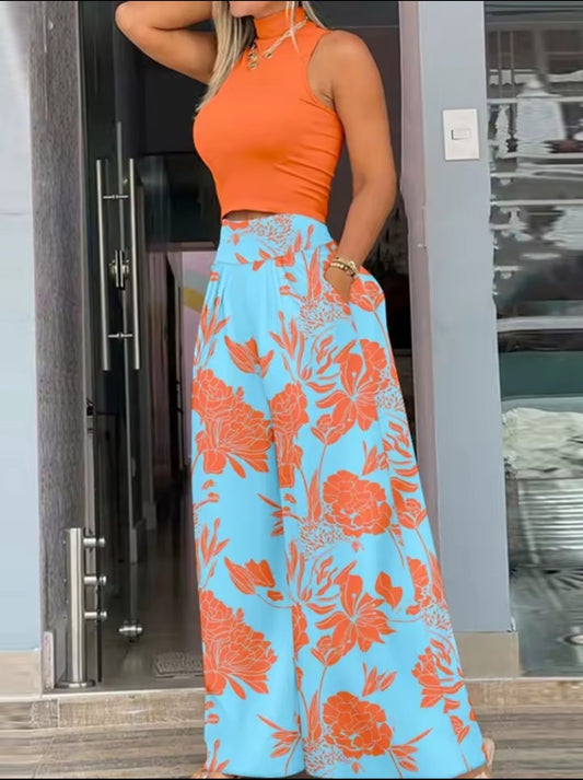 Completo Due Pezzi Crop Top e Pantalone Wide Leg